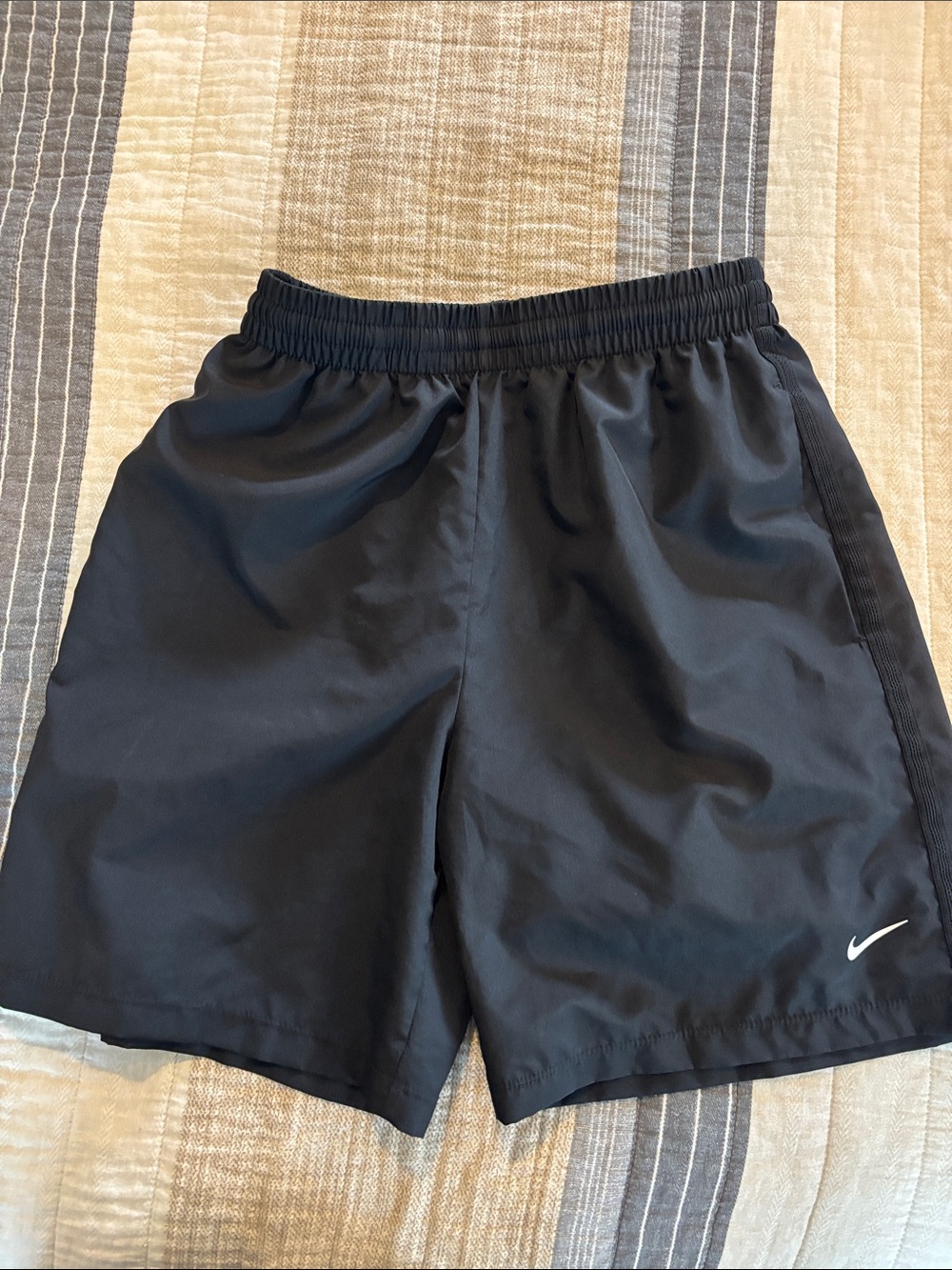 Nike Dri Fit Black Athletic Shorts with White Swoosh